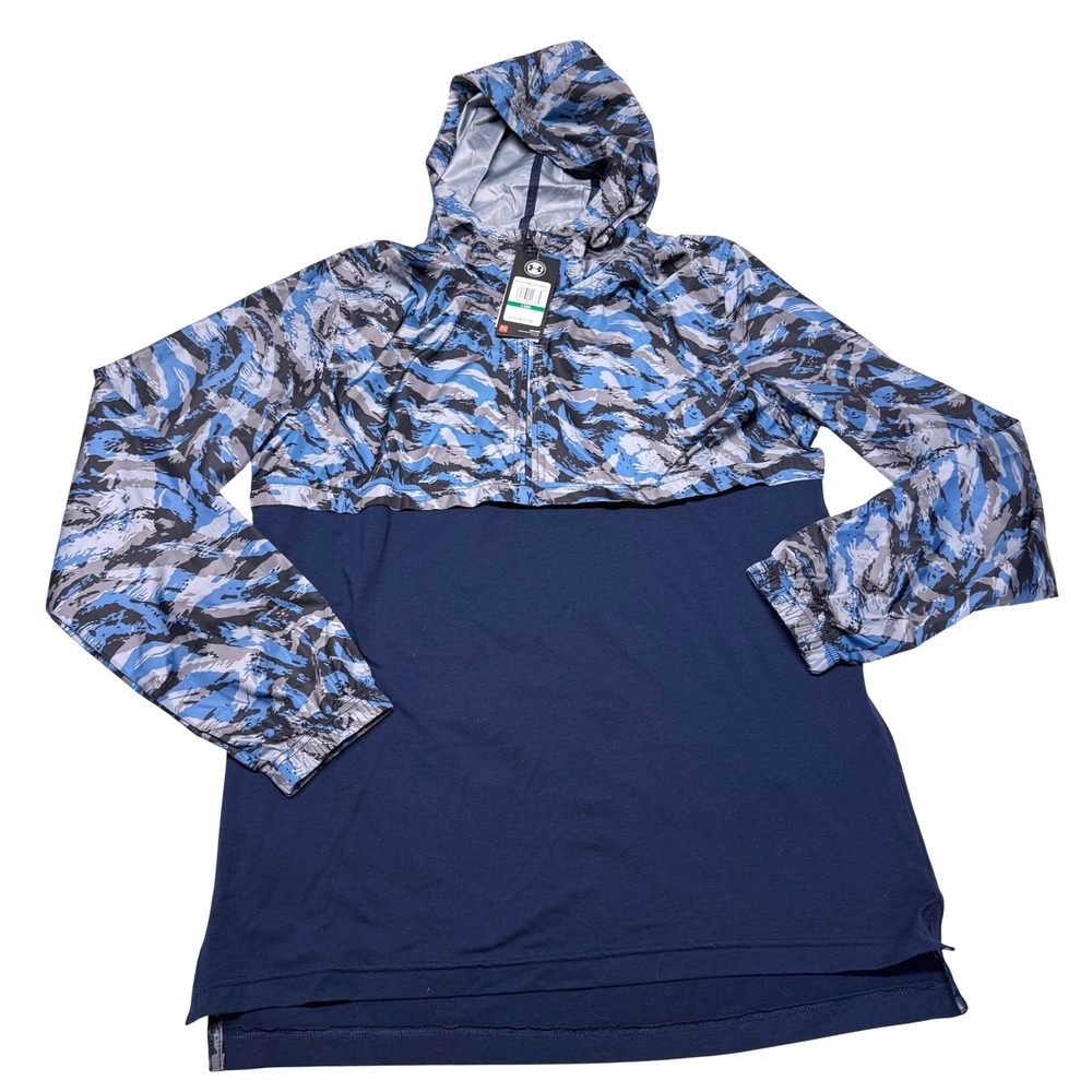 NWT Under Armour Mens Camo Quarter‎ Zip Hooded Pullover Navy Blue Large